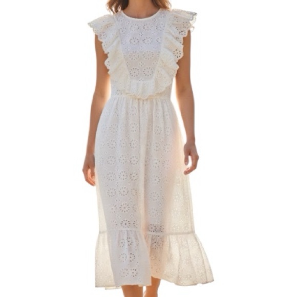 Zara Dresses & Skirts - Zara White Ruffle Midi Dress